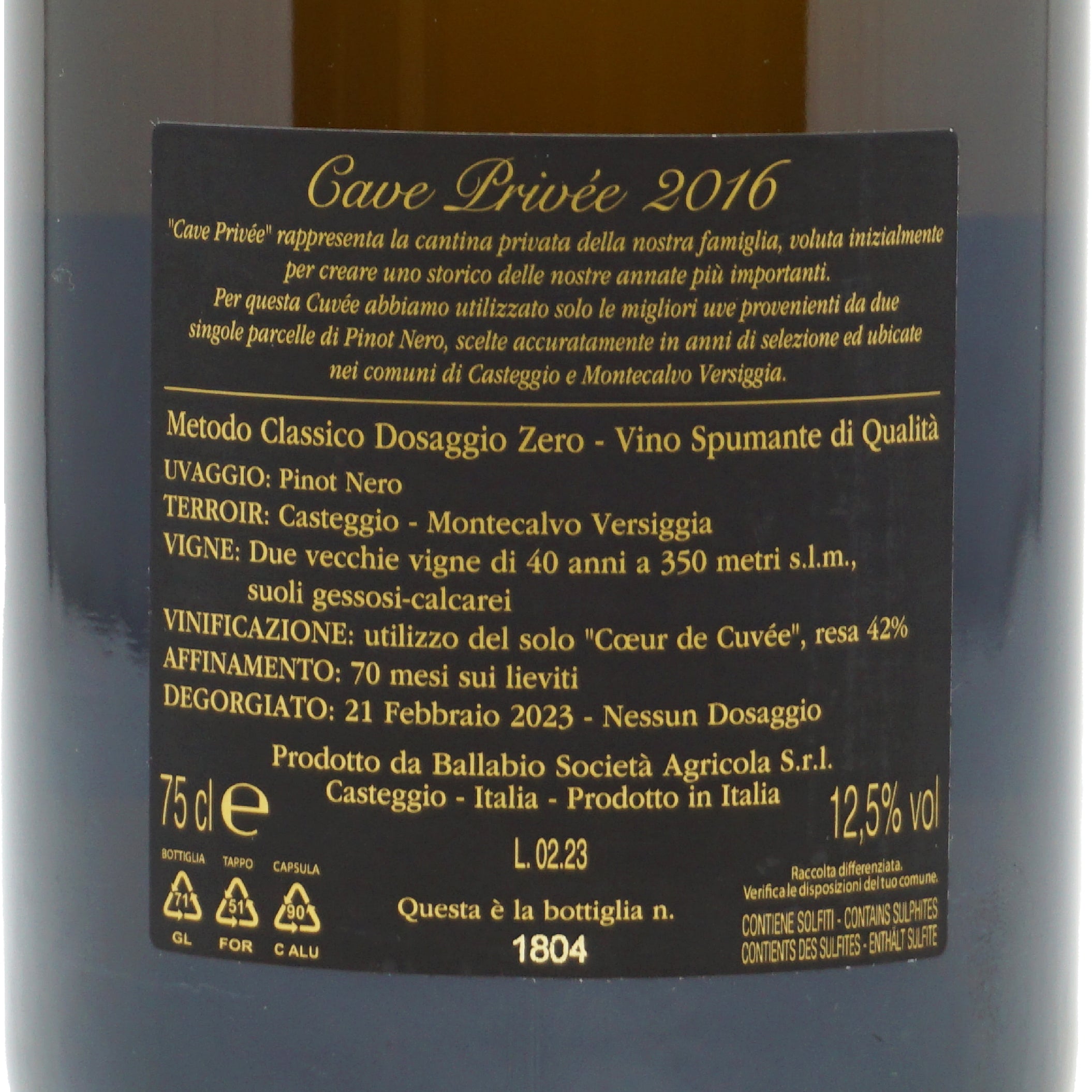 Farfalla Cave Privee 2016 Spumante Metodo Classico Ballabio lt 0,750