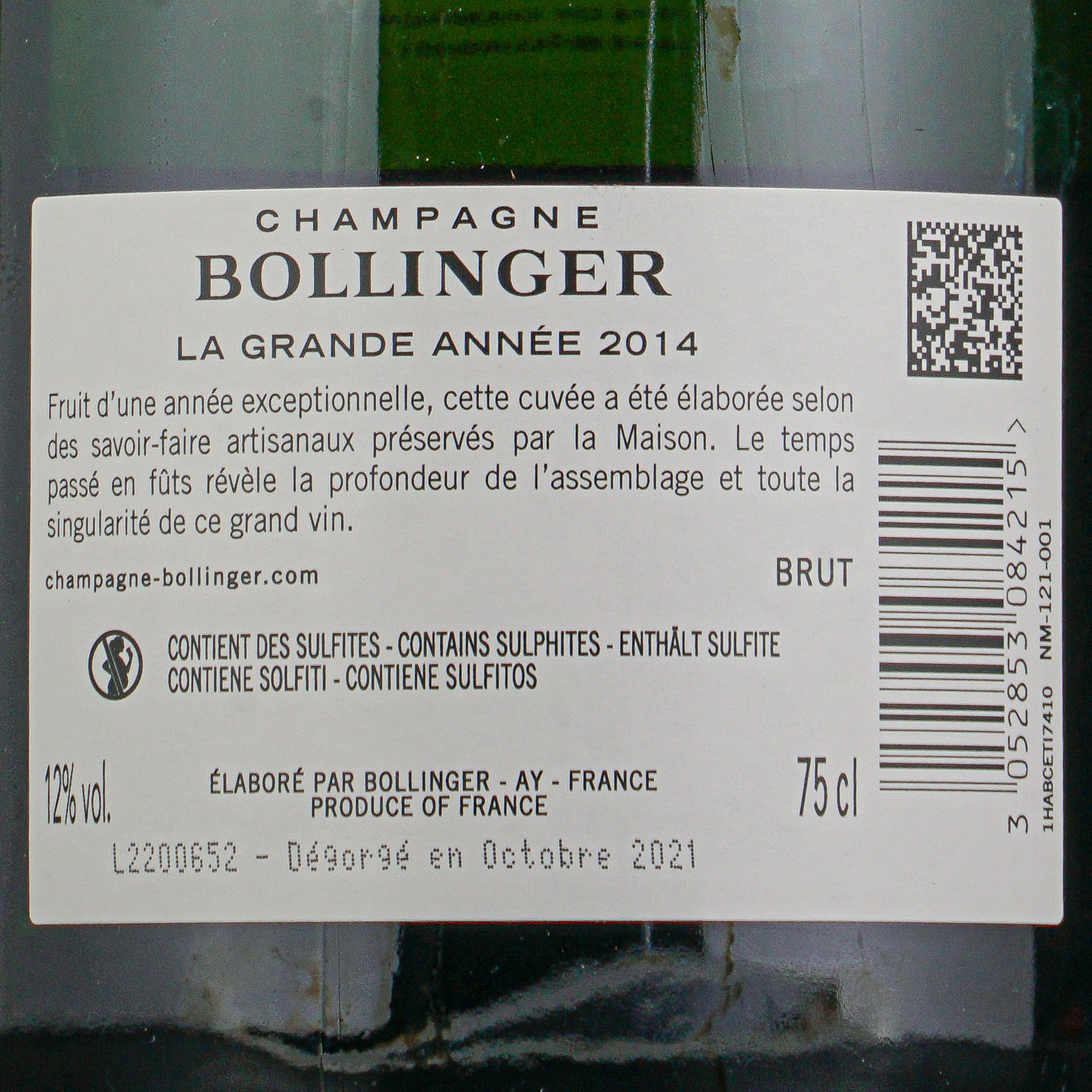 Champagne La Grande Anne Brut 2014 Bollinger lt.0,750