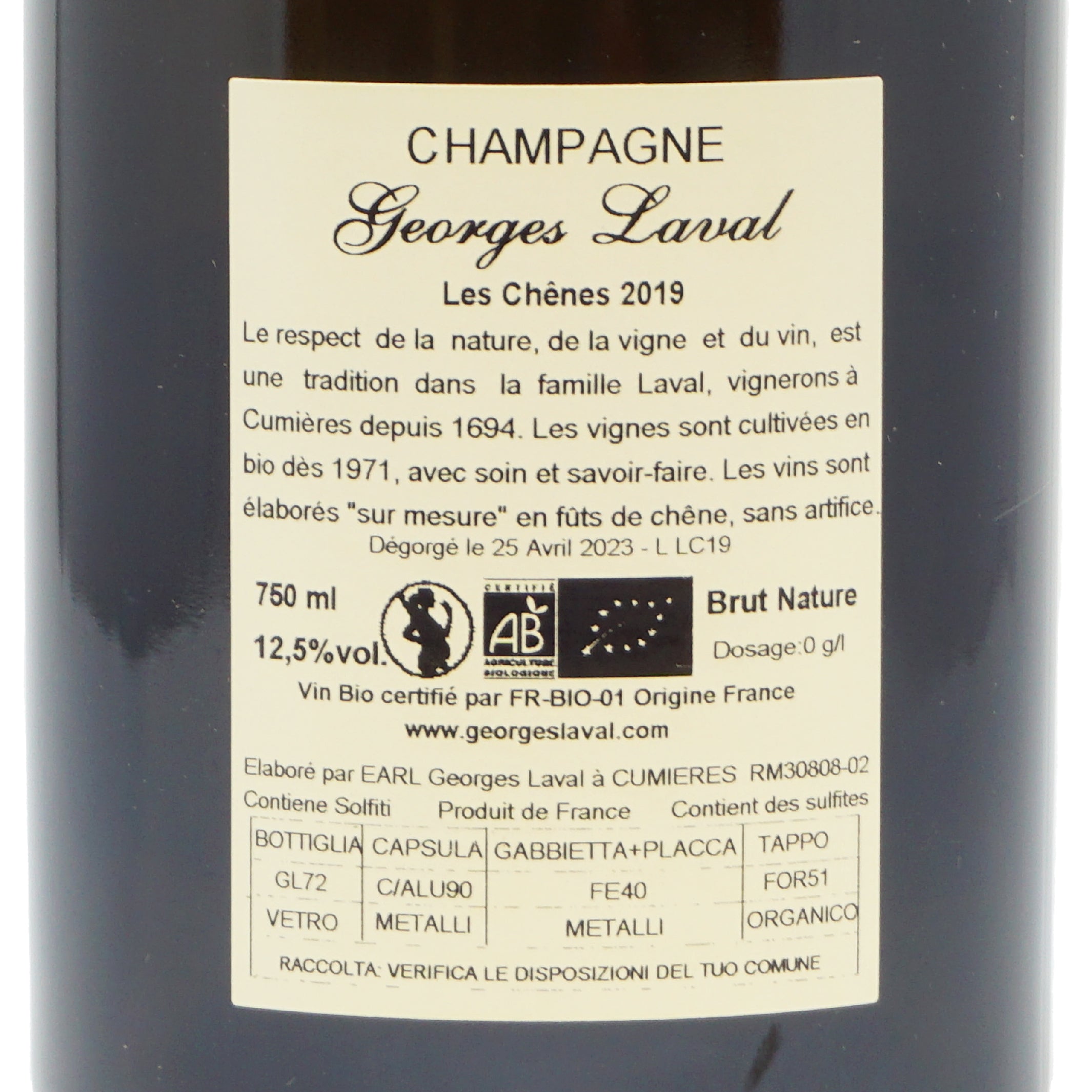Champagne Les Chenes 2019 Brut Nature George Laval lt.0.750