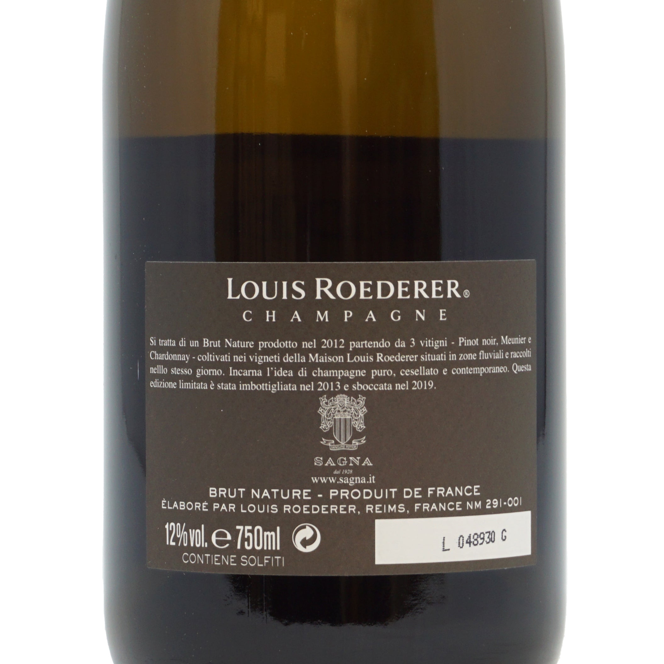 Champagne Brut Nature Philippe Starck 2012 Louis Roederer lt.0.750