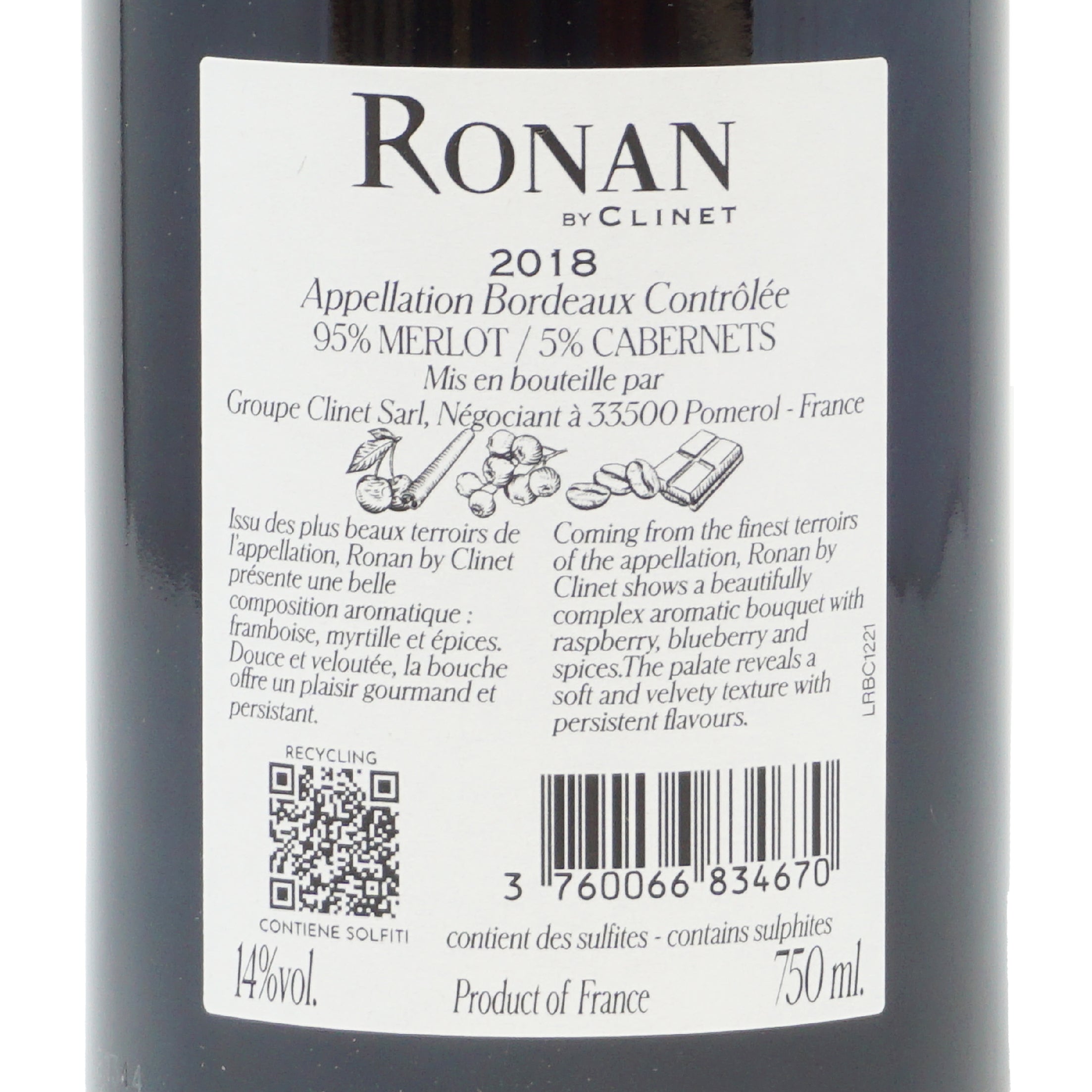 Ronan 2018 Appellation  Bordeaux Controlee lt.0,750