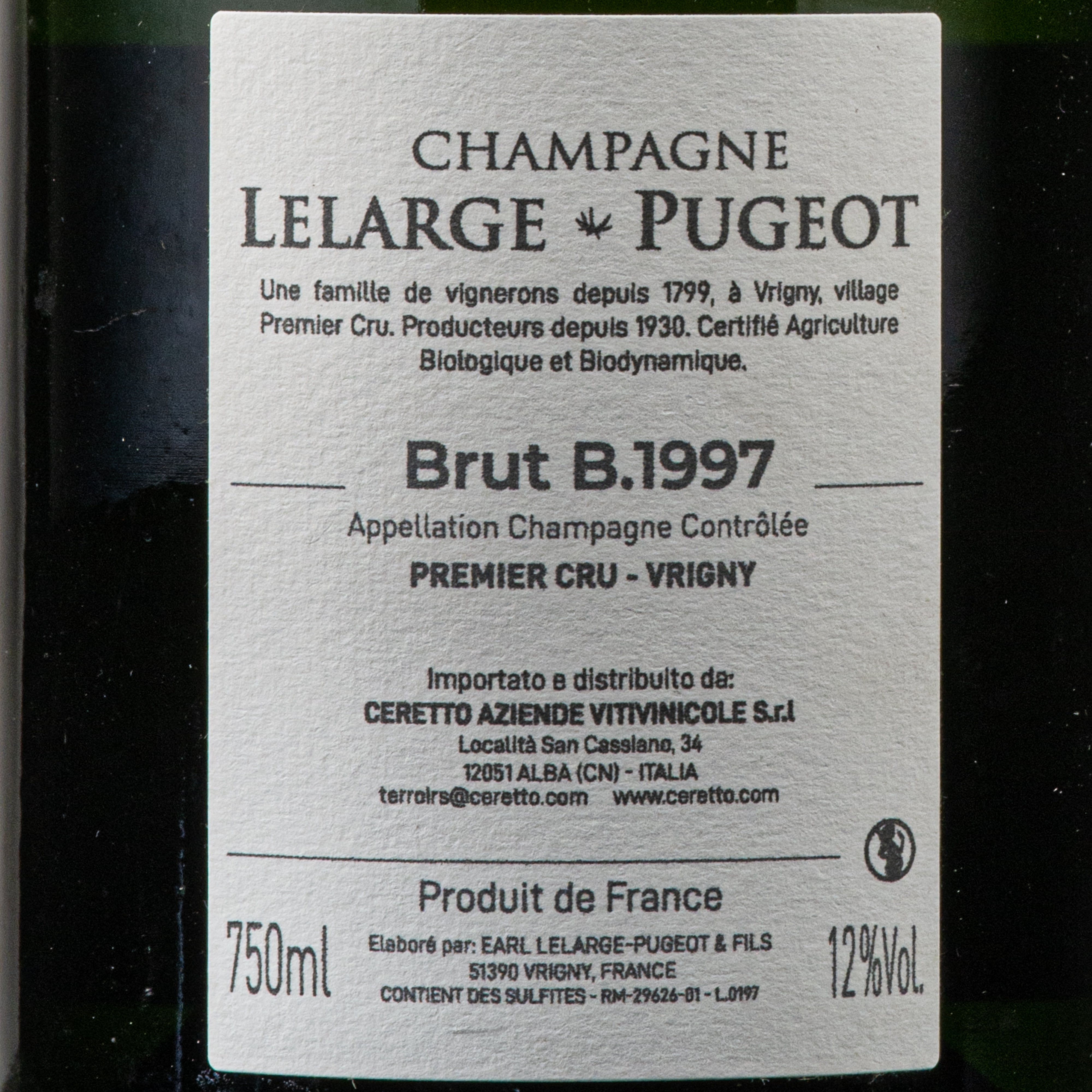 Champagne cuvee Raymond Lelarge 1997 limited edition lt.0,750