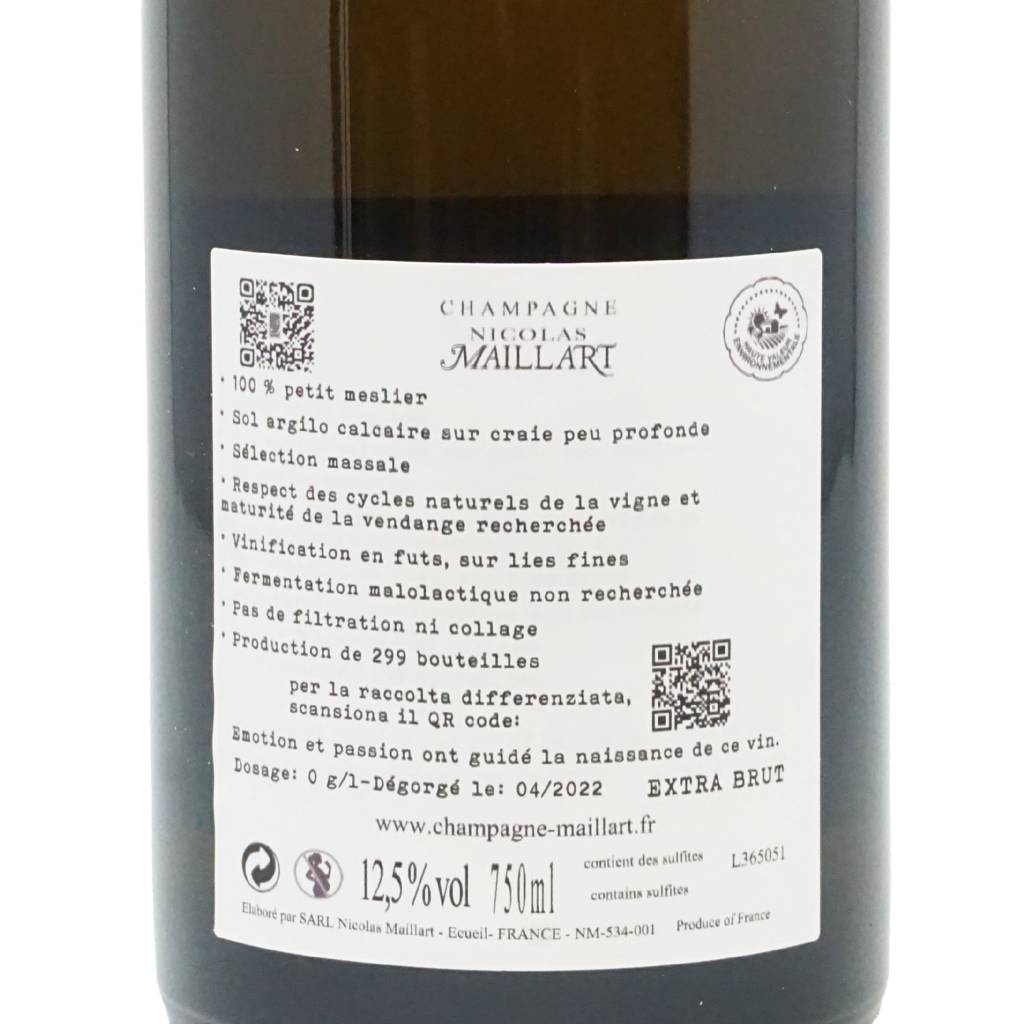 Cassa da 6 bottiglie di Champagne Lieux-Dits 2018 da lt.0,750 Nicolas Maillart
