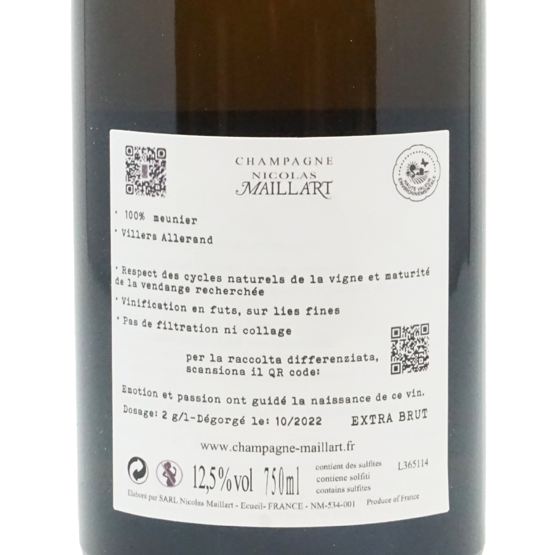 Cassa da 6 bottiglie di Champagne Lieux-Dits 2018 da lt.0,750 Nicolas Maillart