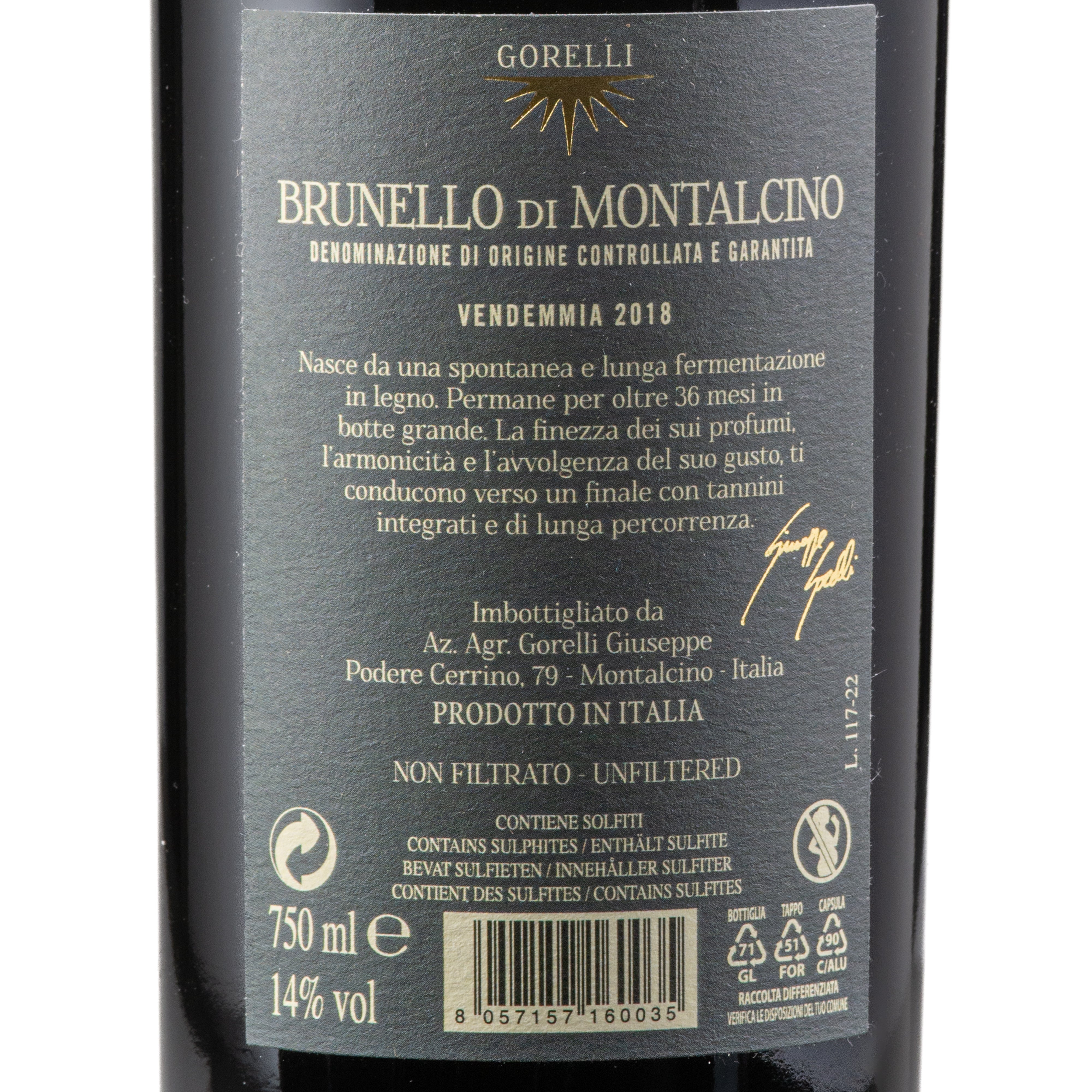 Brunello di Montalcino 2018 docg Gorelli Giuseppe lt.0,750