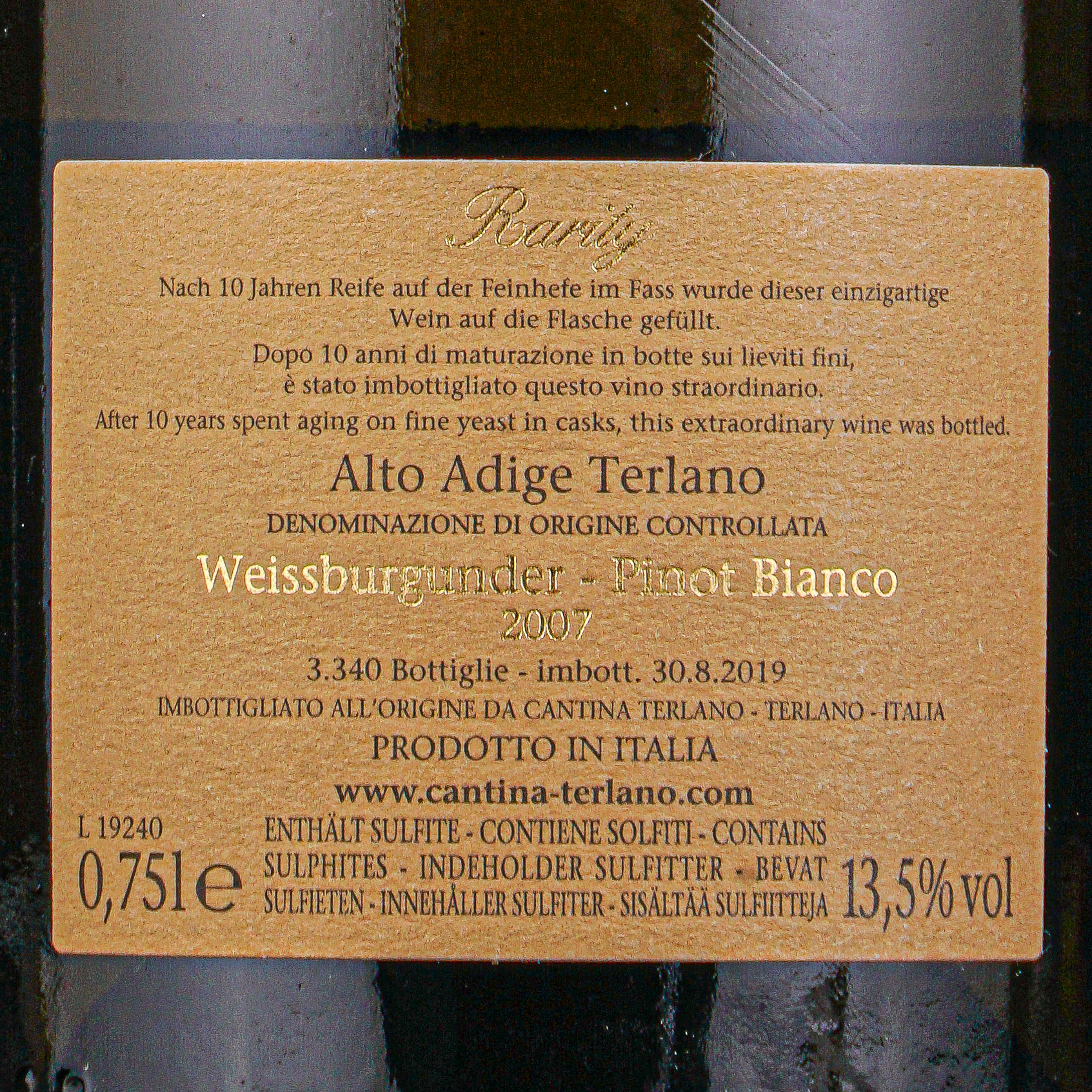 Pinot Bianco 2007 Rarita doc Cantina di Terlano lt 0,750