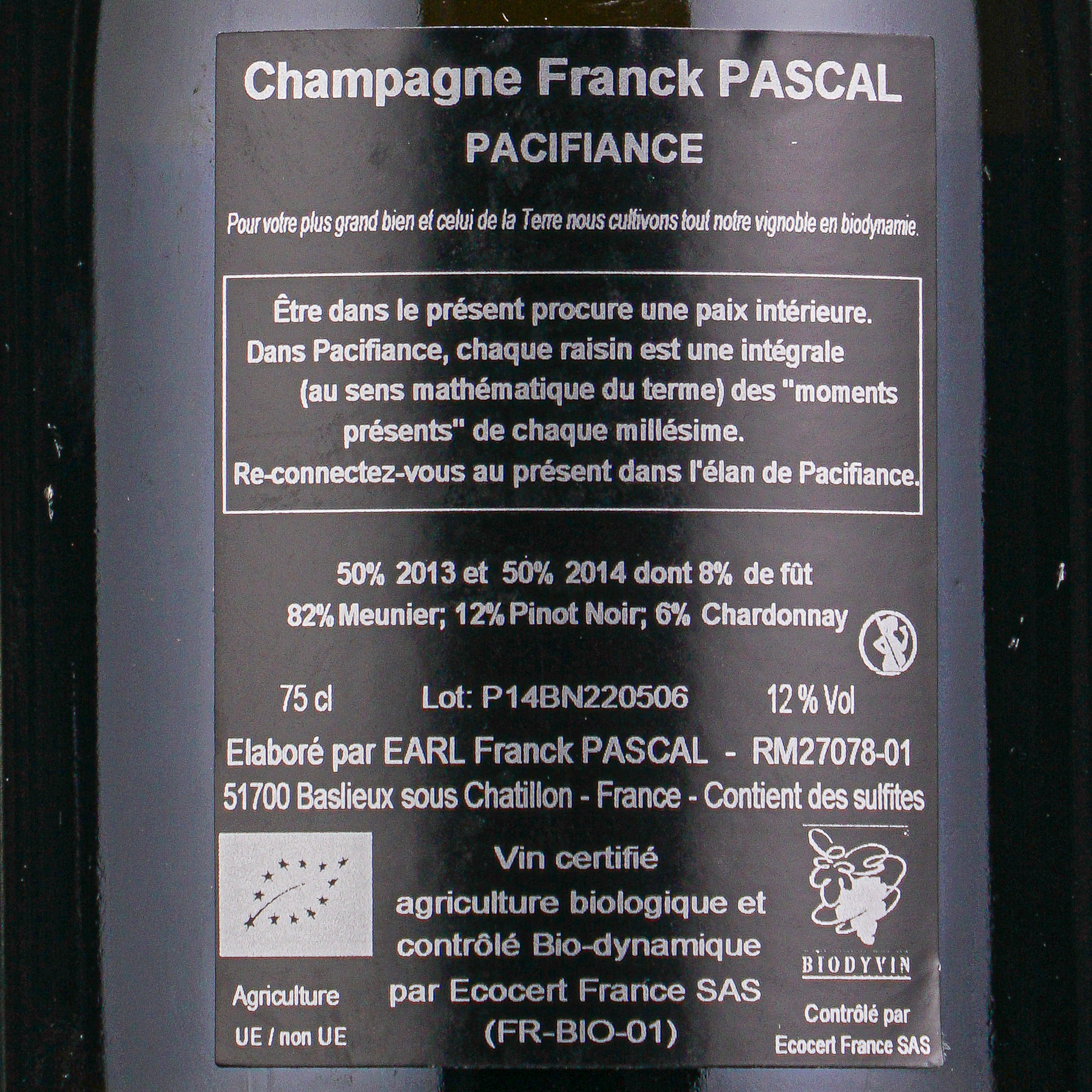 CHAMPAGNE PACIFIANCE BRUT NATURE lt.0,750